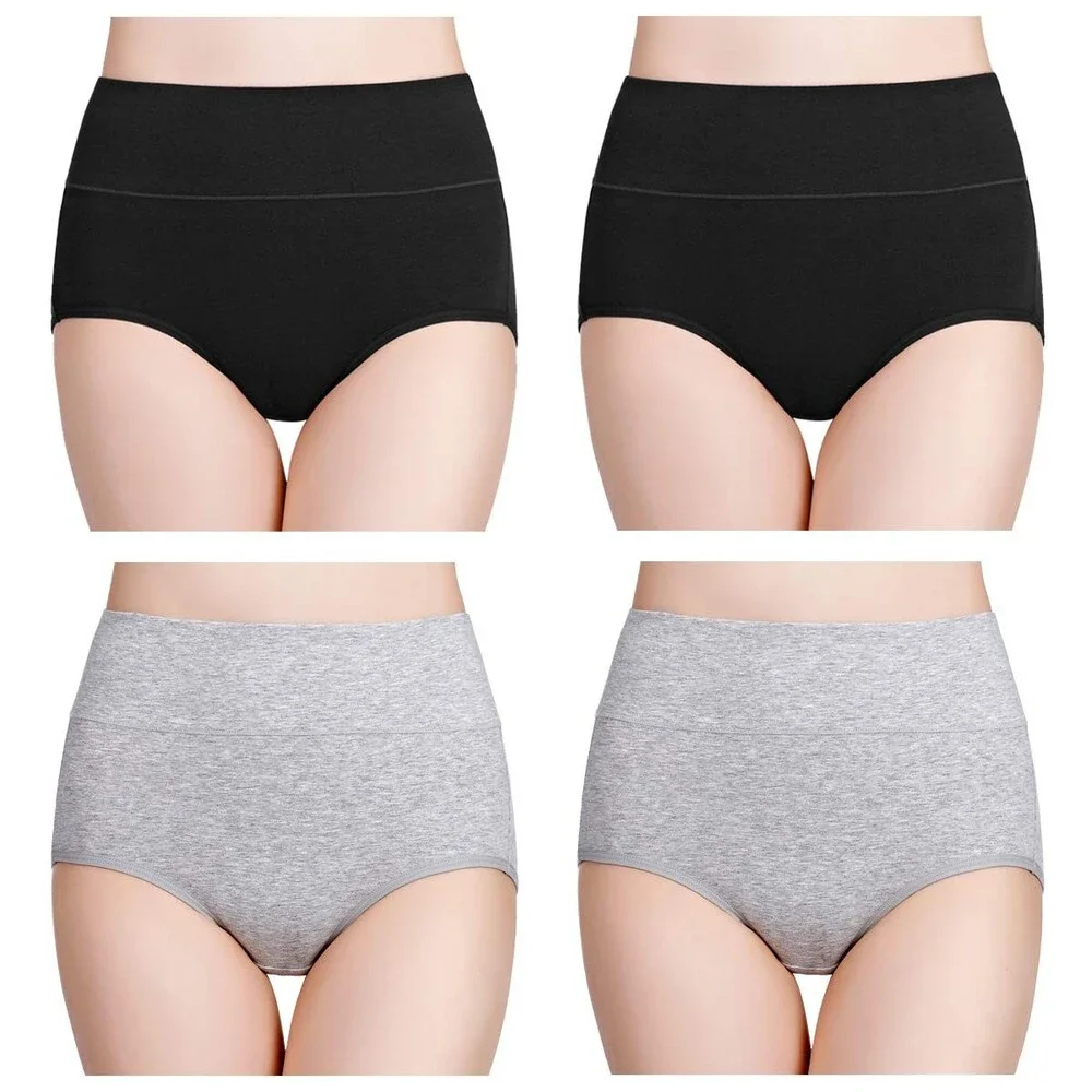 wirarpa Women's Black Grey Cotton Underwear High Waisted Ladies Panties 4PK-M